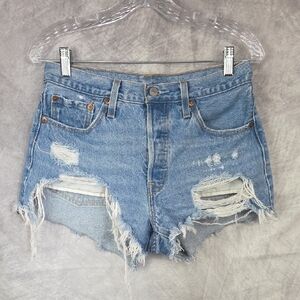 Levi’s Premium 501 High Rise Distressed Denim Shorts​